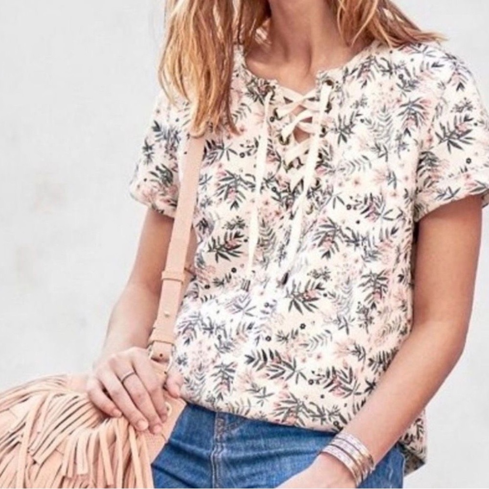 Sezane Gigi floral Canvas Lace Up top sz 36/4 US